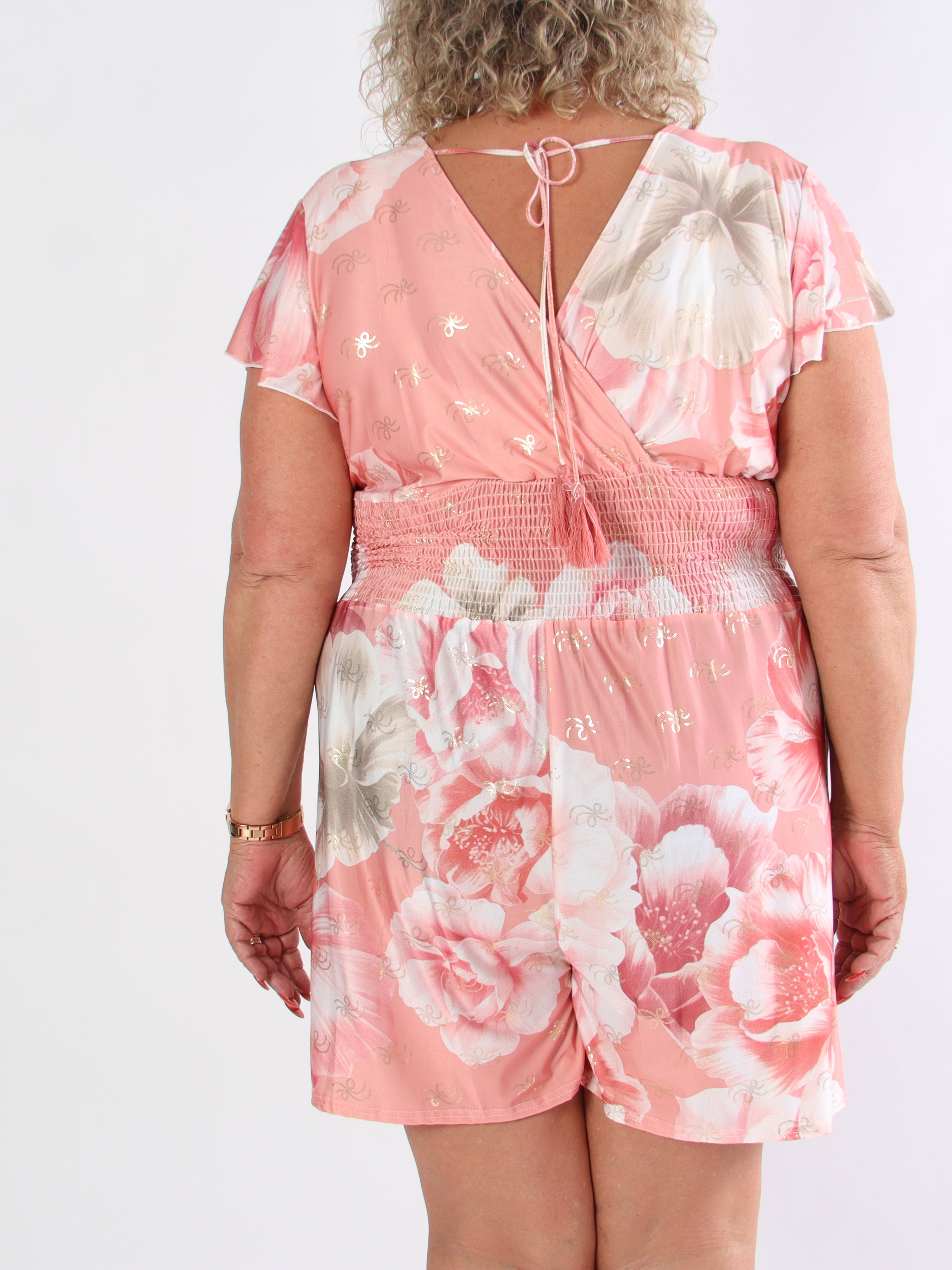 Pams Peony Playsuit - Elastisk plus size buksedragt med blomstermotiv